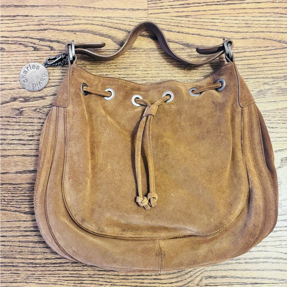 Charles David Cognac Suede Sylvia Hobo Bag